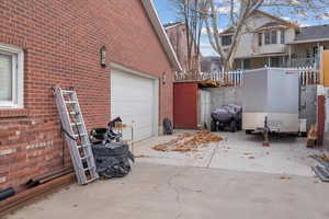 Exterior space with a garage