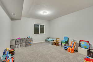 Game room featuring carpet floors