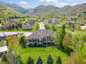 Drone / aerial view with a mountain view