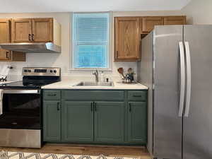 Kitchen with appliances with stainless steel finishes and sink