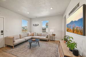 Living room with wood-style floors