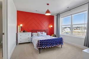 Carpeted bedroom with multiple windows