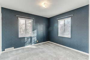 Spare room featuring a wealth of natural light and carpet flooring