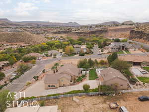 Aerial view featuring a mountain view