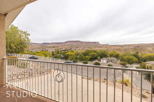 Balcony with a mountain view