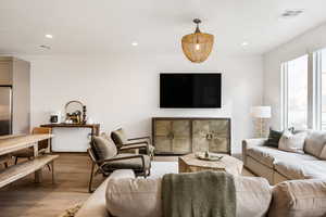 Living room featuring light hardwood / wood-style flooring