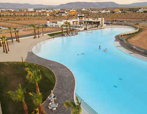 View of swimming pool featuring a mountain view