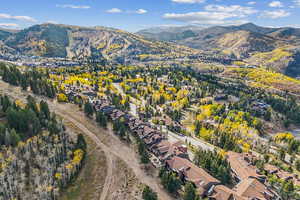 Drone / aerial view featuring a mountain view