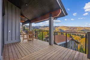 Deck featuring a mountain view