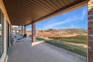 View of patio / terrace featuring a mountain view