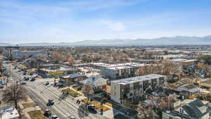 Bird's eye view with a mountain view