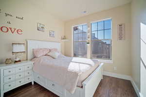 Bedroom featuring dark wood-type flooring