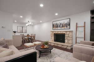 Living room featuring a fireplace