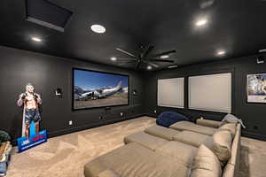 View of carpeted home theater room