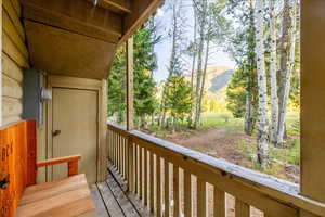 Balcony featuring a mountain view