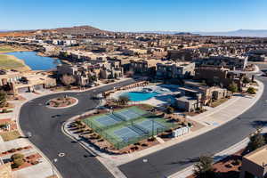 Bird's eye view featuring a water and mountain view