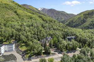 View of mountain background featuring a heavily wooded area