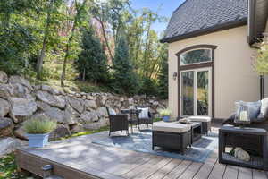 Deck with an outdoor hangout area