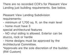 Building requirements of Pleasant View Landing