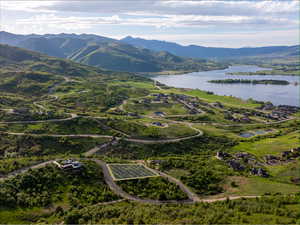 Bird's eye view of a water and mountain view