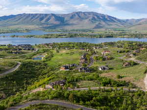 Aerial view of a water and mountain view