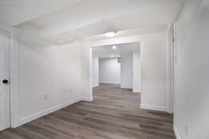 Unfurnished room featuring dark wood-type flooring