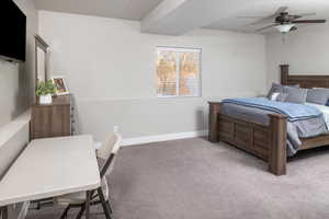 Bedroom with carpet floors and ceiling fan