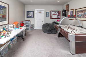 Recreation room with carpet floors