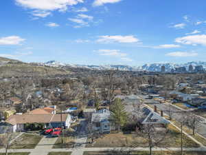 Aerial view featuring a mountain view