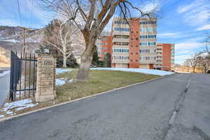 Exterior space featuring a mountain view