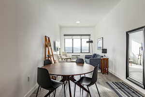 Dining room with light wood-type flooring