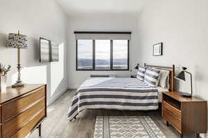 Bedroom with hardwood / wood-style floors