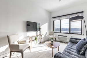 Living room with a wall mounted air conditioner