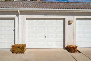 View of detached garage