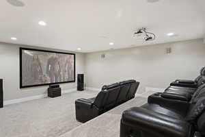 Cinema room with light carpet