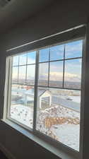 Primary bedroom details with a mountain view