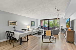 Living room with expansive windows and light wood-type flooring