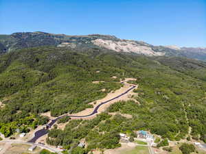View of property location featuring a heavily wooded area and a mountainous background