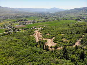 Bird's eye view of a mountainous background