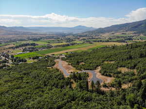 Aerial view of a mountain backdrop