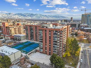 Aerial view featuring a mountain view