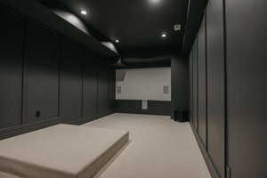 View of carpeted home theater