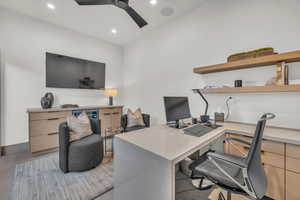 Office area with ceiling fan