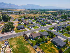 Aerial view featuring a mountain view