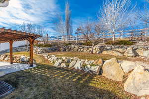 View of yard with a pergola