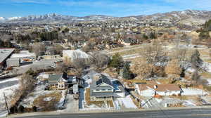 Drone / aerial view featuring a mountain view