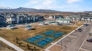 Aerial view featuring a mountain view