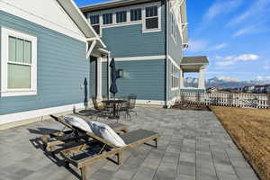 View of patio / terrace featuring a mountain view