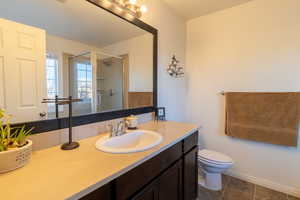 Master bathroom with walk in shower and bathtub