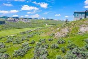 Aerial view featuring a mountain view